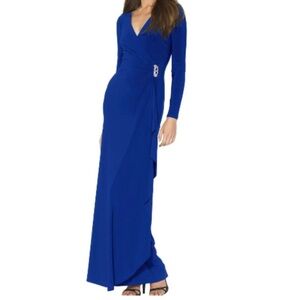 Ralph Lauren Embellished Side Drape Jersey Gown Sapphire Blue Size 10P